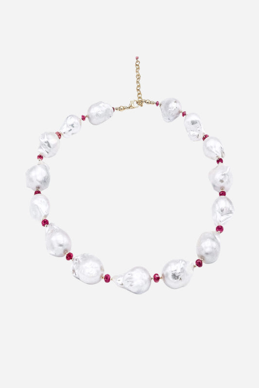 Baroque Pearl & Rubies Necklace