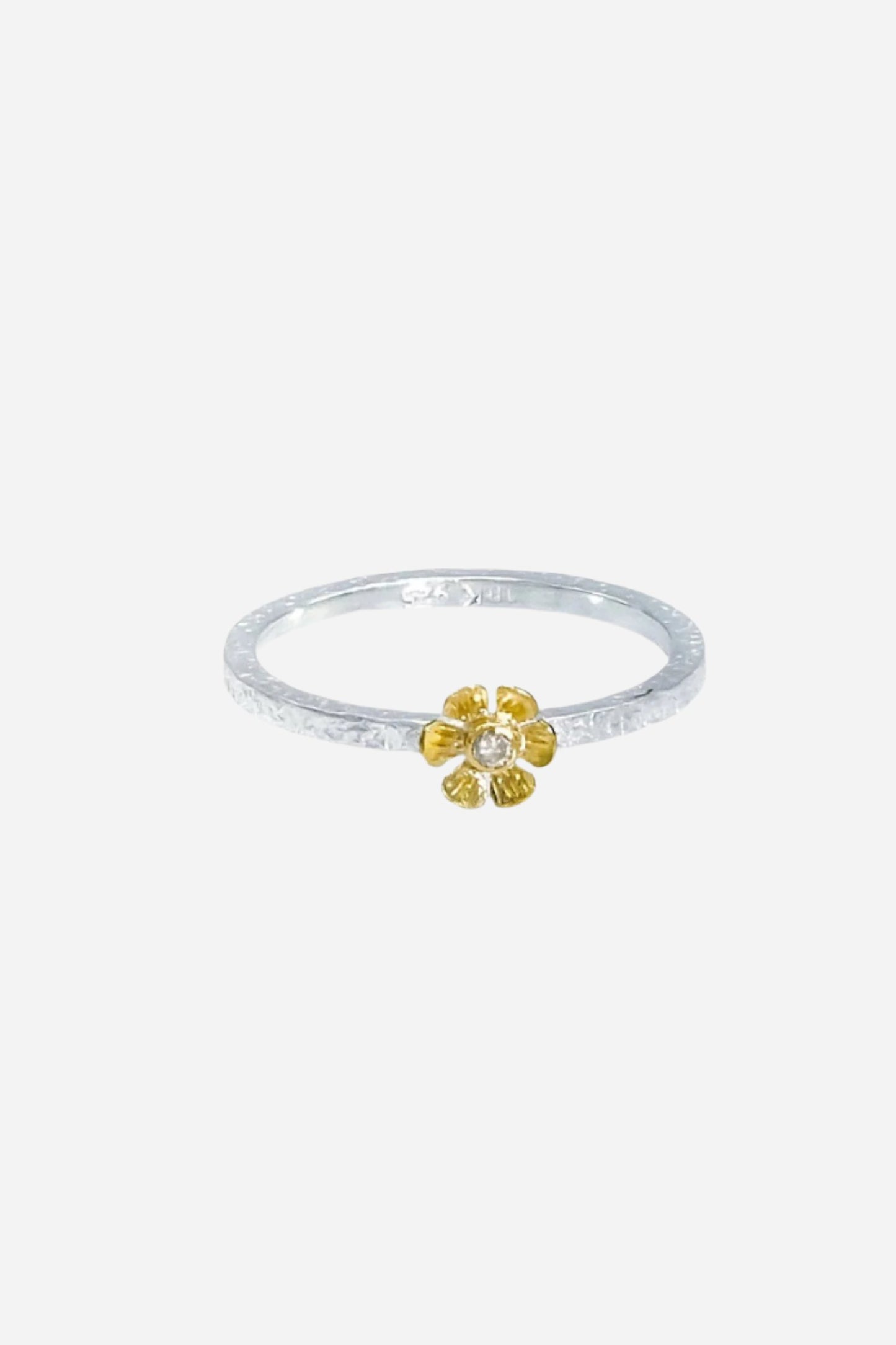 Champagne Diamonds Gold & Silver Flower Ring - Inaya Jewelry