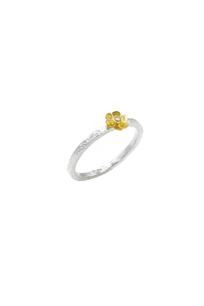 Champagne Diamonds Gold & Silver Flower Ring - Inaya Jewelry