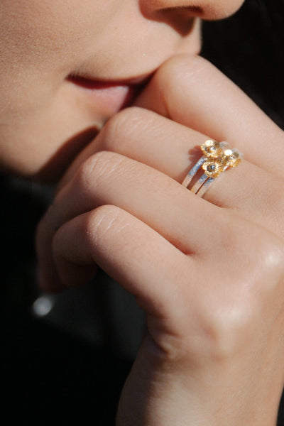 Champagne Diamonds Gold & Silver Flower Ring - Inaya Jewelry