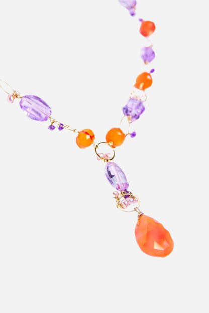 Carnelian Pink Amethyst Link Necklace - Inaya Jewelry