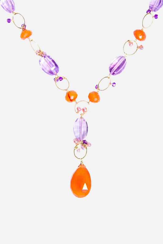 Carnelian Pink Amethyst Link Necklace - Inaya Jewelry
