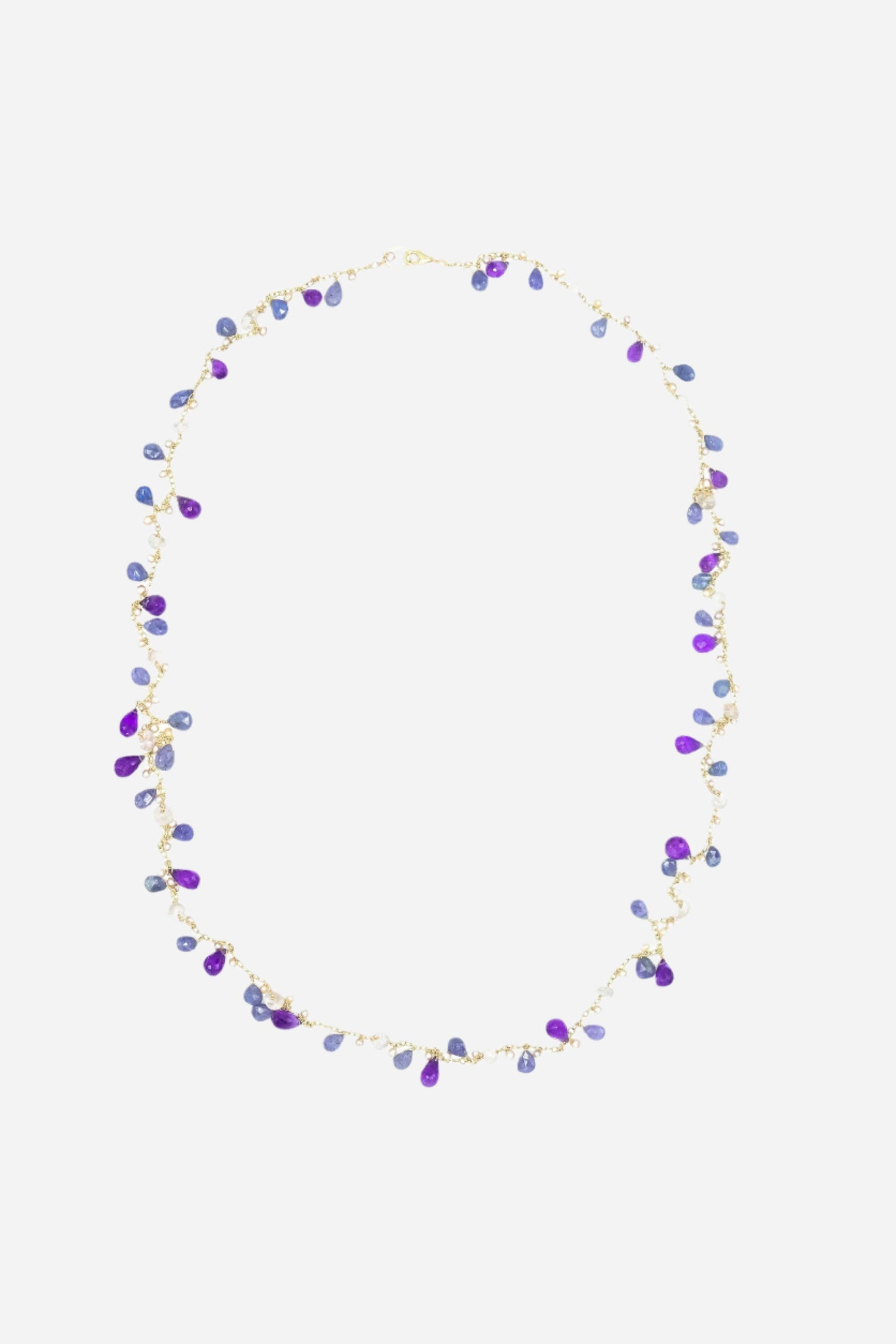 Tanzanite, Amethyst & Rose Quartz Long Chained Necklace - Inaya Jewelry