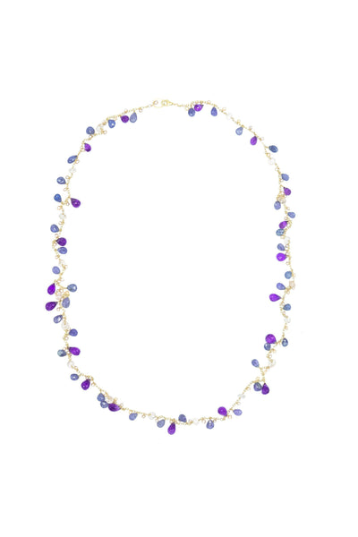 Tanzanite, Amethyst & Rose Quartz Long Chained Necklace - Inaya Jewelry