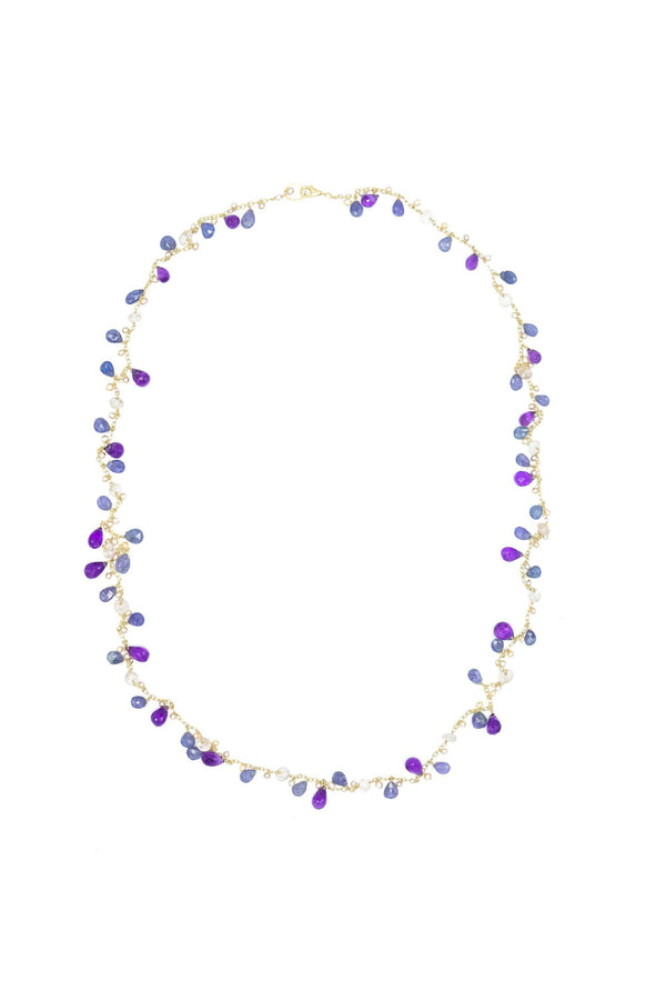 Buy Tanzanite, Amethyst & Rose Quartz Long Chained Necklace Online - INAYA