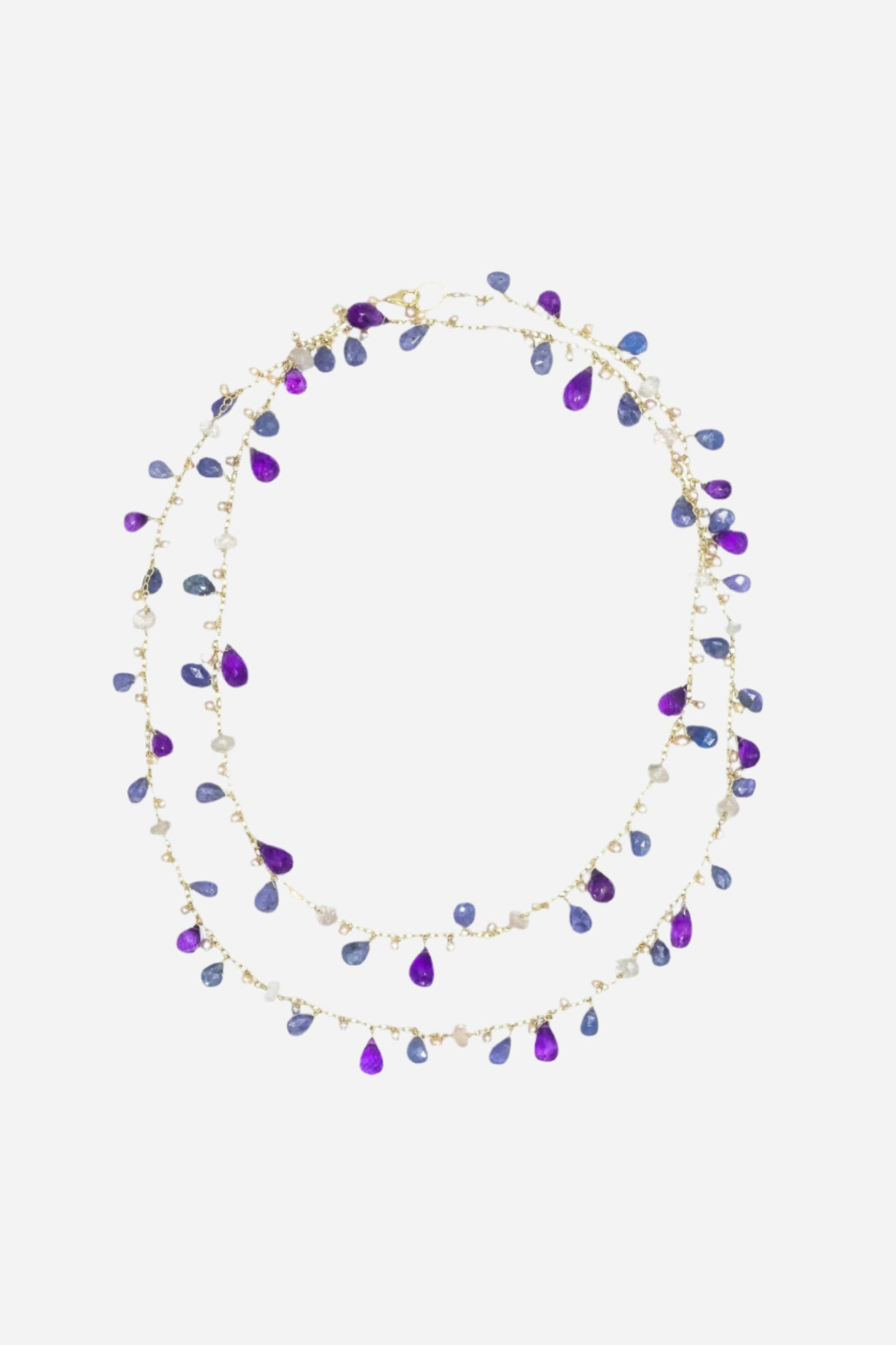 Tanzanite, Amethyst & Rose Quartz Long Chained Necklace - Inaya Jewelry