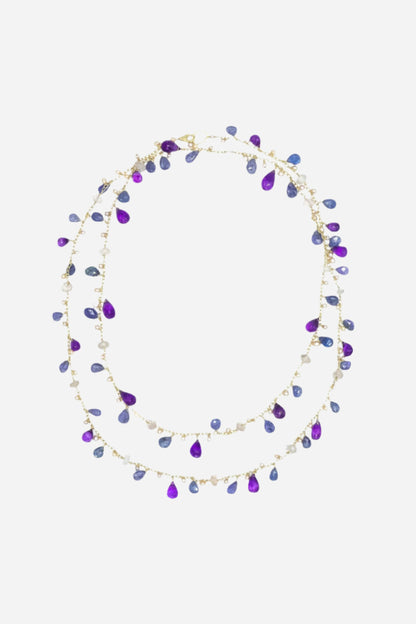 Tanzanite, Amethyst & Rose Quartz Long Chained Necklace - Inaya Jewelry