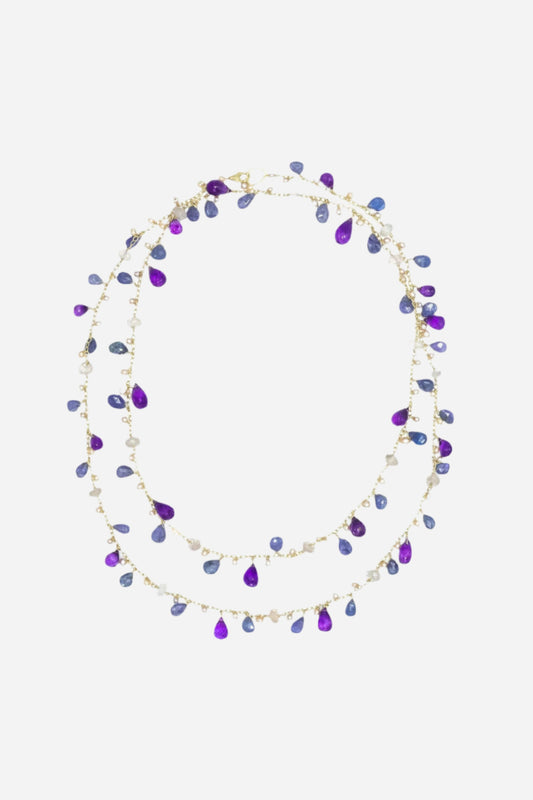 Tanzanite, Amethyst & Rose Quartz Long Chained Necklace - Inaya Jewelry