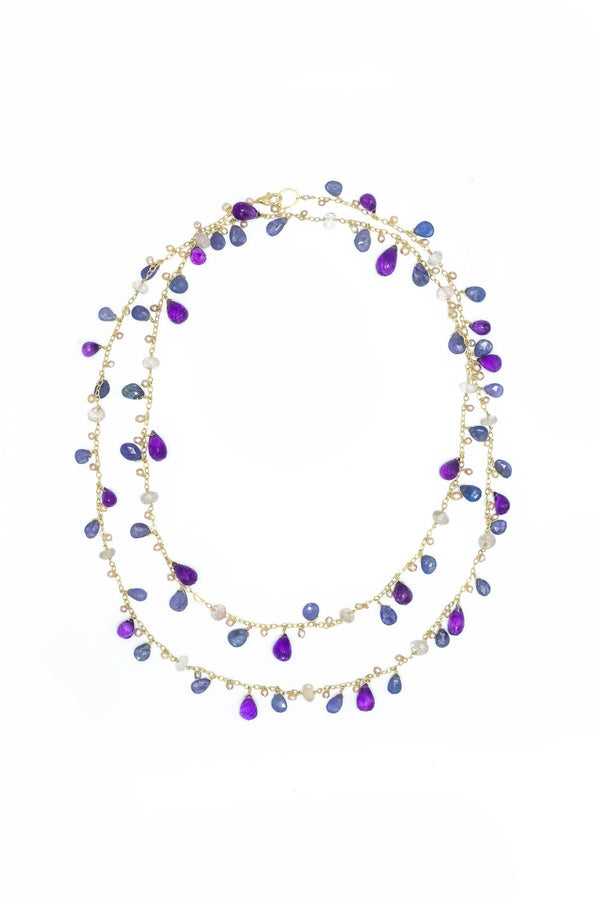 Buy Tanzanite, Amethyst & Rose Quartz Long Chained Necklace Online - INAYA