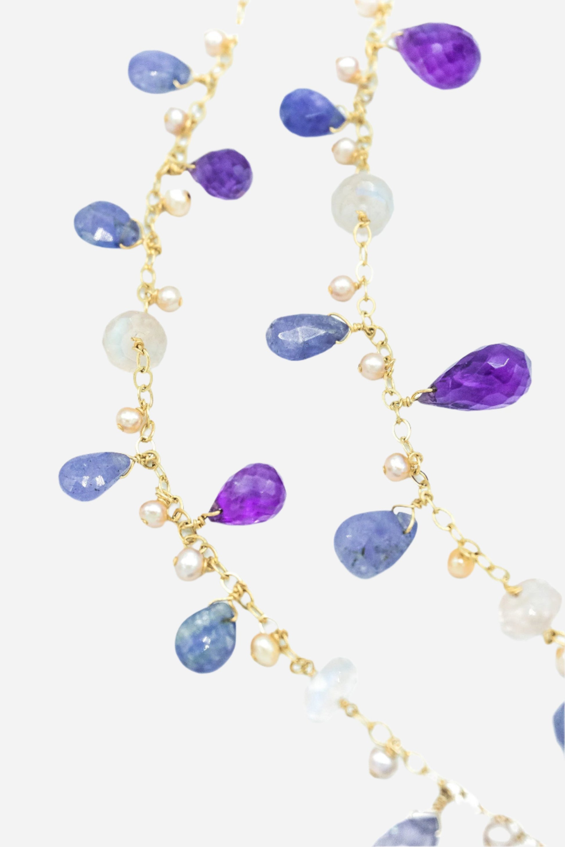 Tanzanite, Amethyst & Rose Quartz Long Chained Necklace - Inaya Jewelry