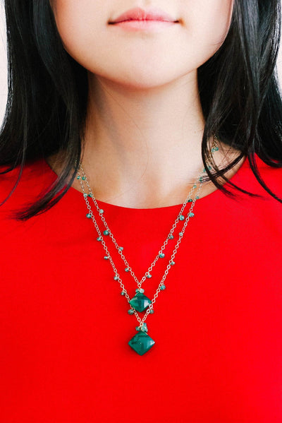 Double Stone Green Onyx Necklace - Inaya Jewelry