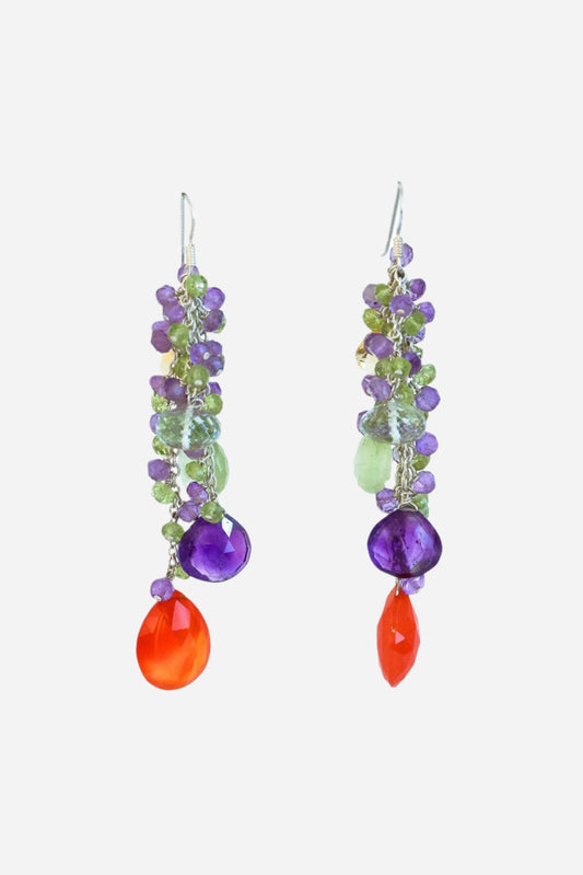 Carnelian Silver Tassel Earrings - Inaya Jewelry