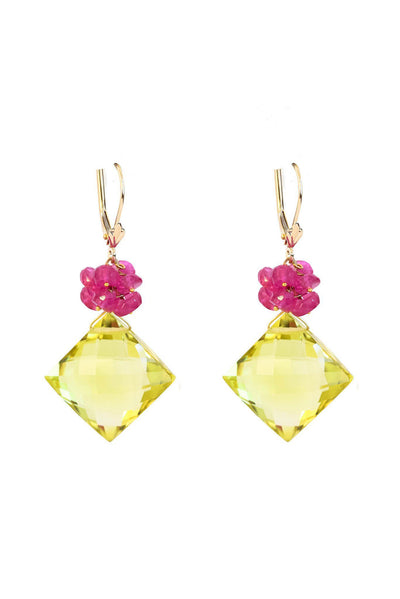 Lemon Topaz and Ruby Earrings in Gold - Inaya Jewelry