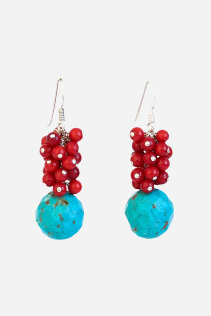 Coral and Turquoise Cluster Earrings - Inaya Jewelry