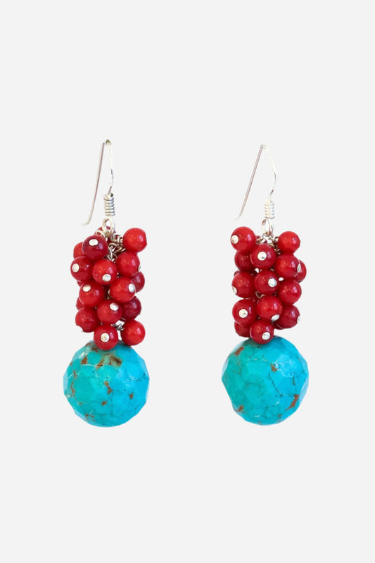 Coral and Turquoise Cluster Earrings - Inaya Jewelry