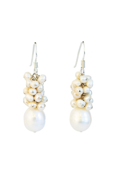 White Fresh Water Pearl Cluster Earrings - Inaya Jewelry
