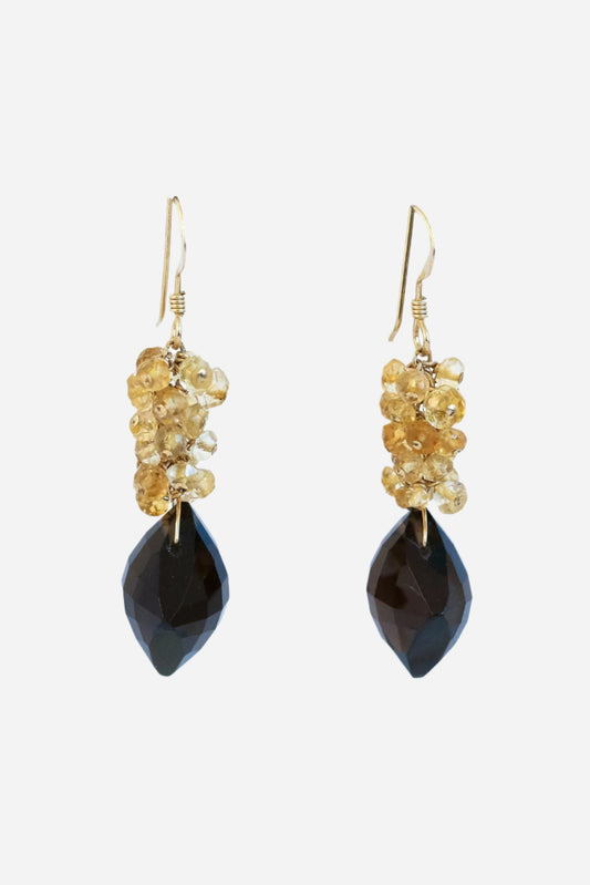 Smoky Topaz and Citrine Cluster Earrings - Inaya Jewelry