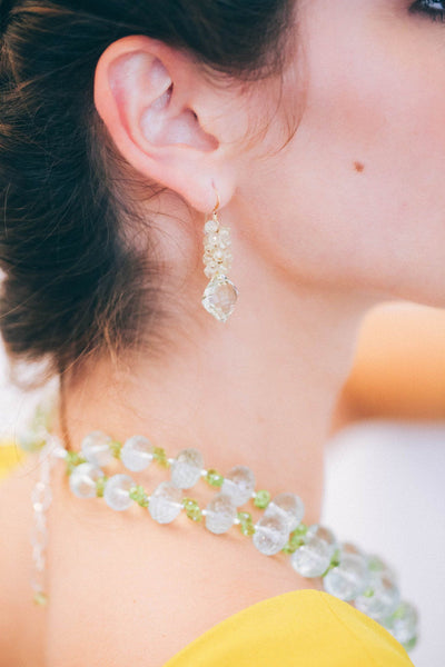 Green Amethyst and Citrine Cluster Earrings - Inaya Jewelry