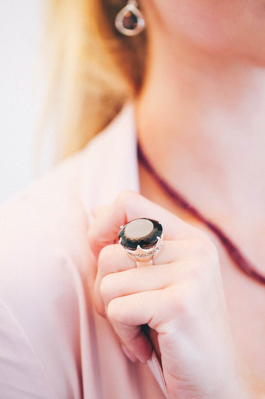 Smoky Topaz Crown Ring - Inaya Jewelry