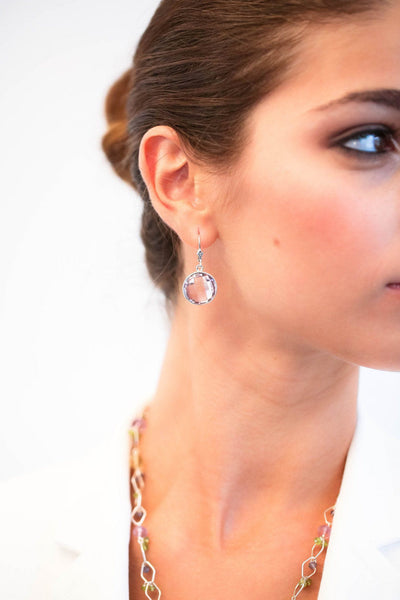 Pink Amethyst Bezel Earrings - Inaya Jewelry