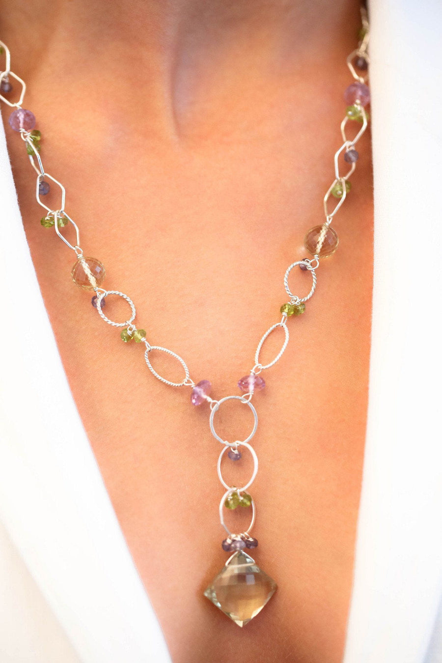 Chainy Green Amethyst Silver Necklace - Inaya Jewelry