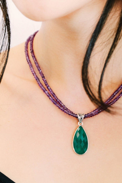 Green Onyx on Amethyst Pendant - Inaya Jewelry