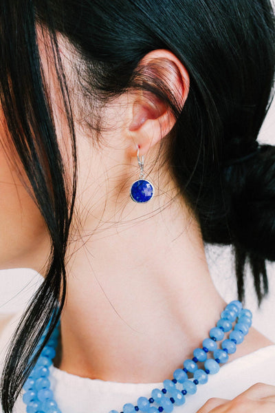 Lapis Bezels Earrings - Inaya Jewelry