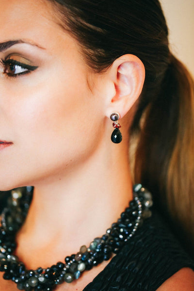 Black Spinel Fantasy and Pearl Earrings - Inaya Jewelry