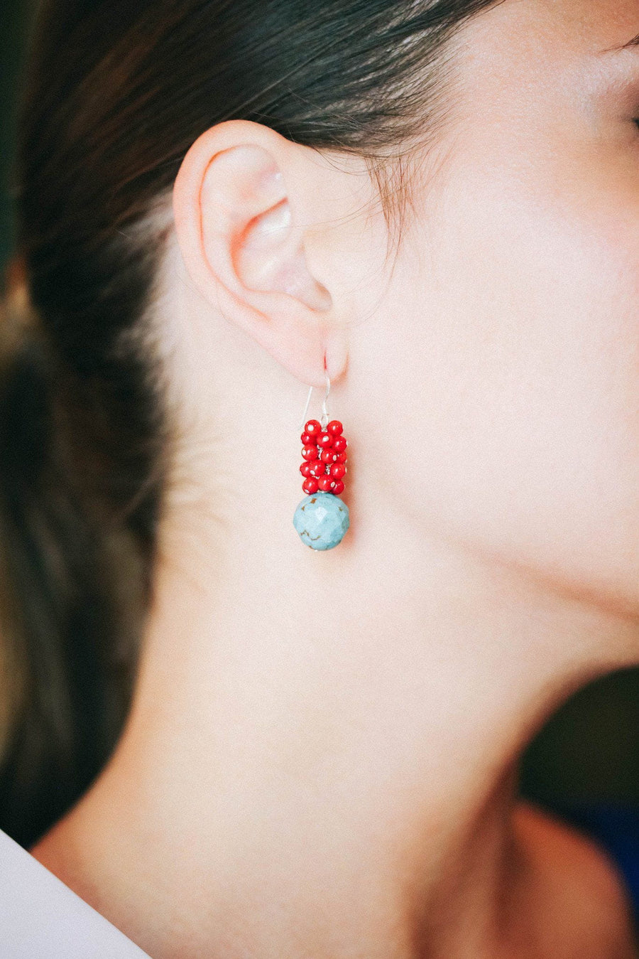 Coral and Turquoise Cluster Earrings - Inaya Jewelry