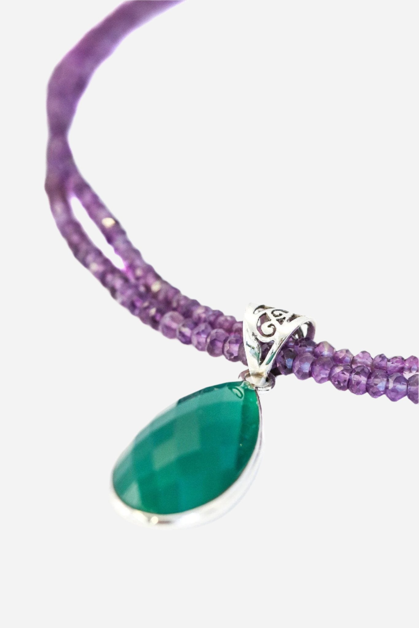Green Onyx on Amethyst Pendant - Inaya Jewelry
