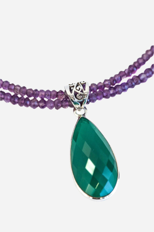 Green Onyx on Amethyst Pendant - Inaya Jewelry