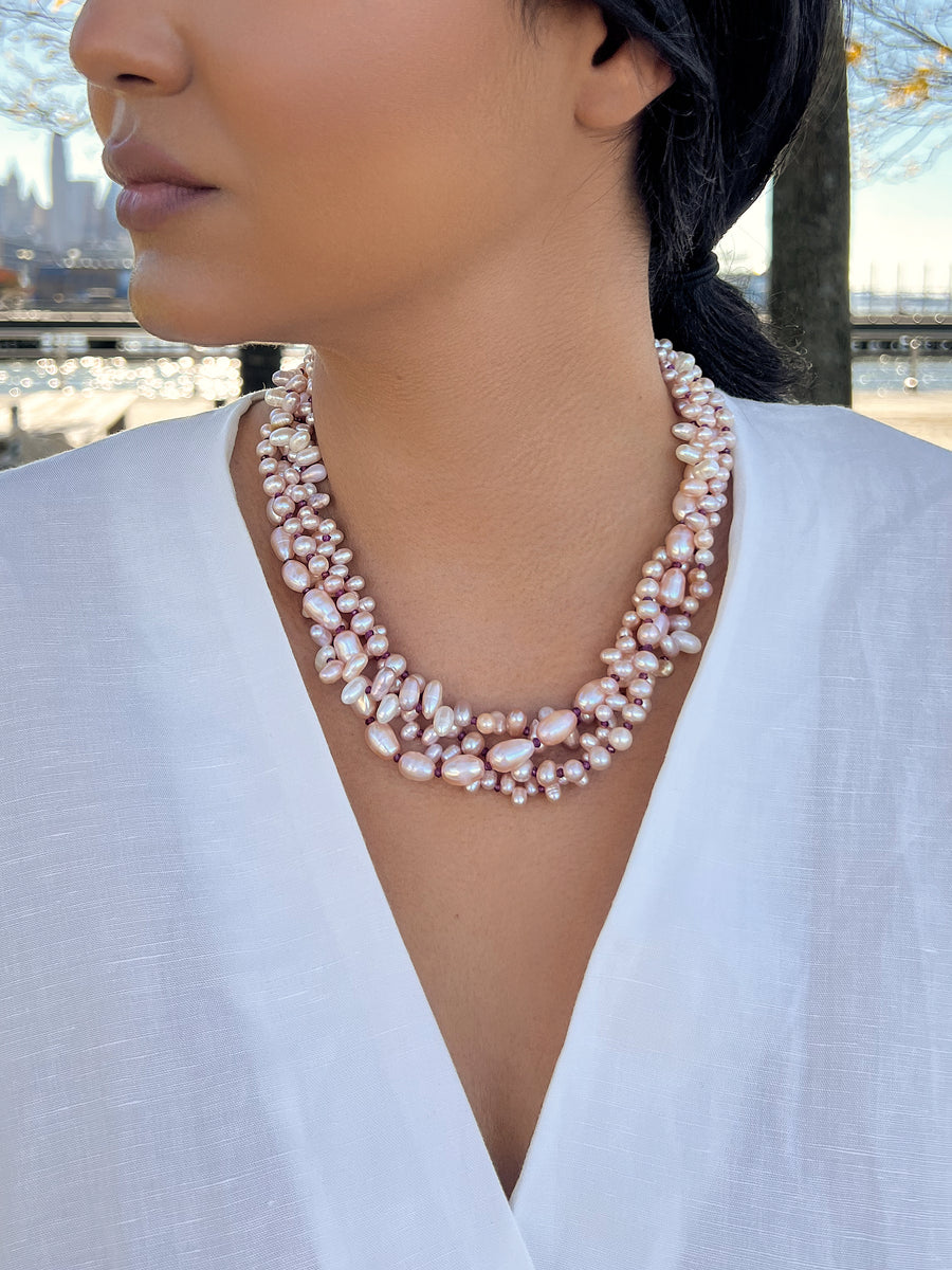 Peach Pearl Dazzle Necklace - Inaya Jewelry