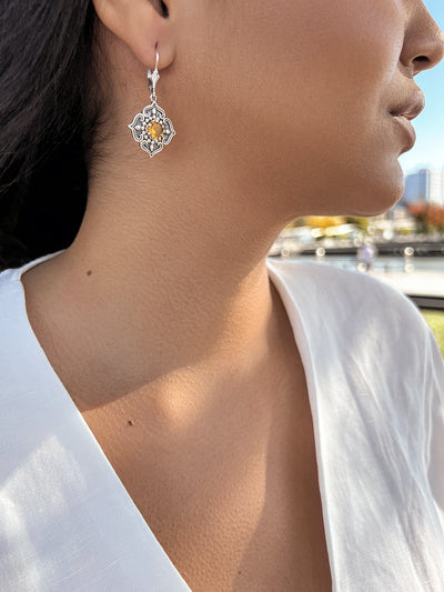 Citrine Lotus Earrings - Inaya Jewelry