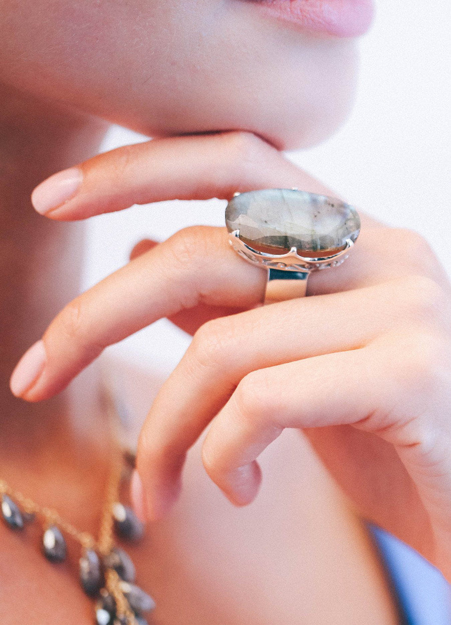 Labradorite Ring with Crown - Inaya Jewelry