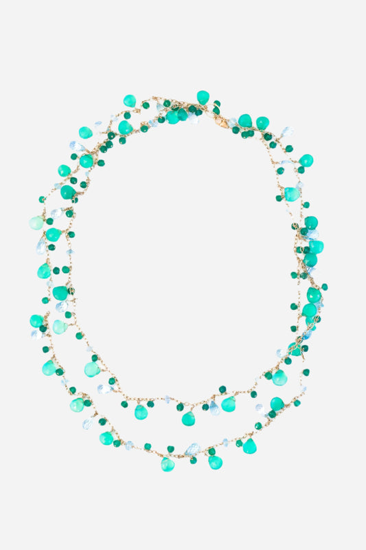 Green Onyx and Blue Topaz Long Chained Necklace - Inaya Jewelry