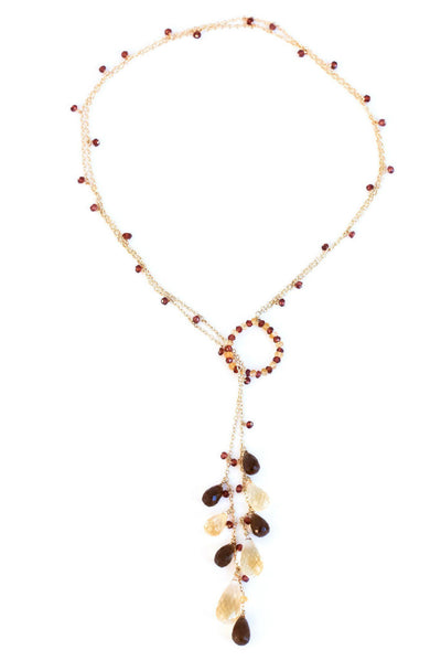 Hoop Lariat Smoky Citrine Necklace - Inaya Jewelry