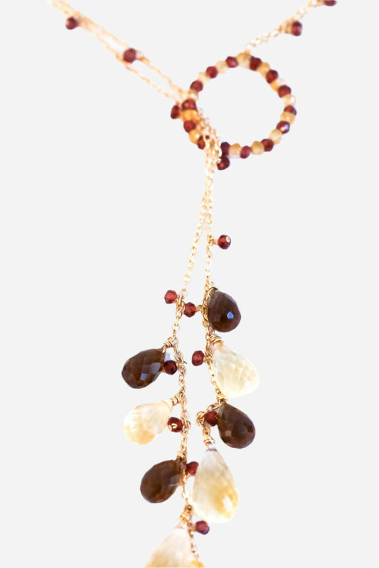 Hoop Lariat Smoky Citrine Necklace - Inaya Jewelry