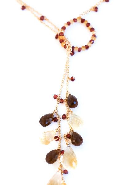 Hoop Lariat Smoky Citrine Necklace - Inaya Jewelry