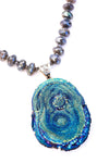 Druzy Flower Necklace on Labradorite - Inaya Jewelry