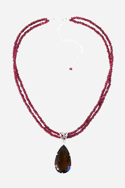 Smoky Topaz on Garnet Pendant - Inaya Jewelry