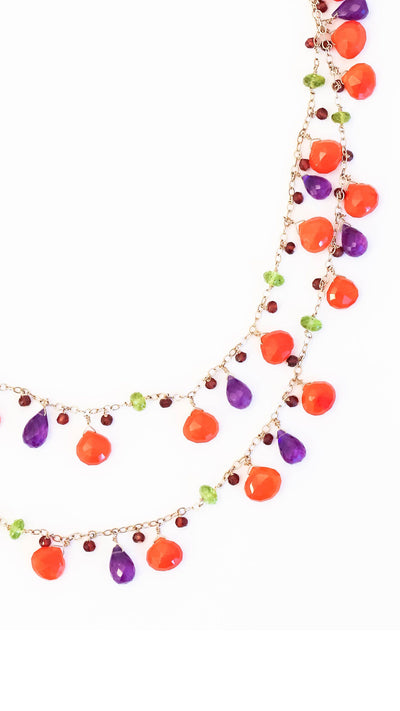 Carnelian, Amethyst, Peridot & Garnet Long Chained Necklace - Inaya Jewelry