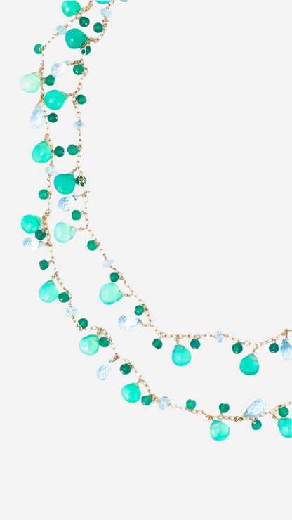 Green Onyx and Blue Topaz Long Chained Necklace - Inaya Jewelry