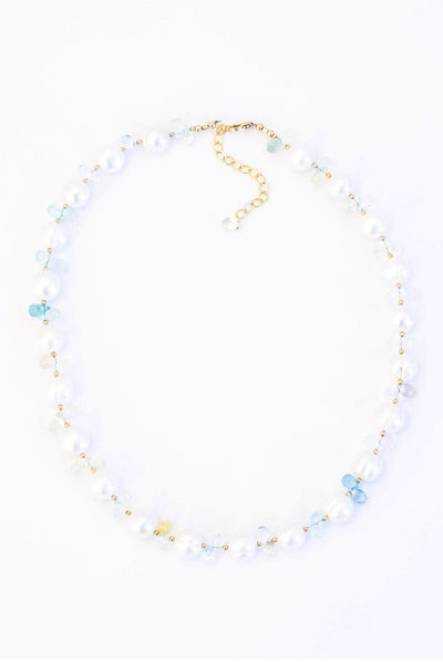 Pearls and Aquamarine Necklace - Inaya Jewelry