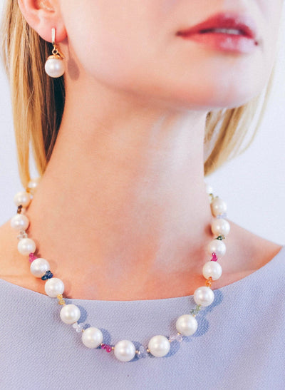 South Sea Pearls And Sapphires Necklace In Gold - Inaya Jewelry