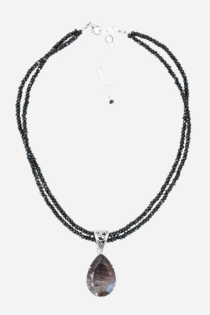 Super 7 on Black Spinel Pendant - Inaya Jewelry