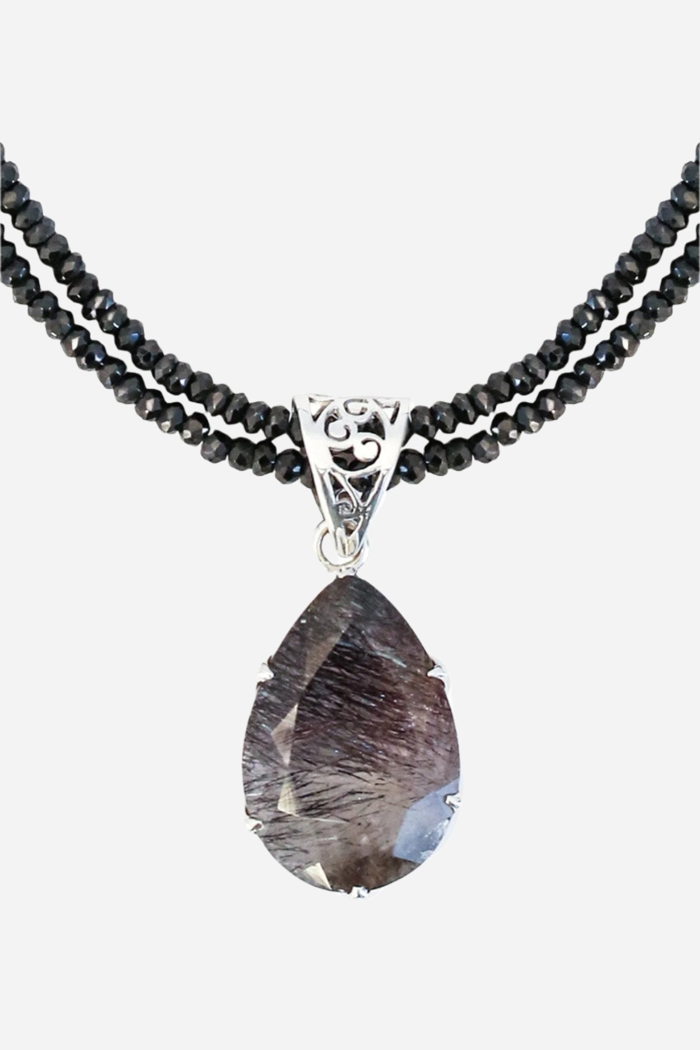 Super 7 on Black Spinel Pendant - Inaya Jewelry