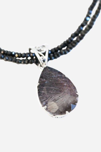 Super 7 on Black Spinel Pendant - Inaya Jewelry