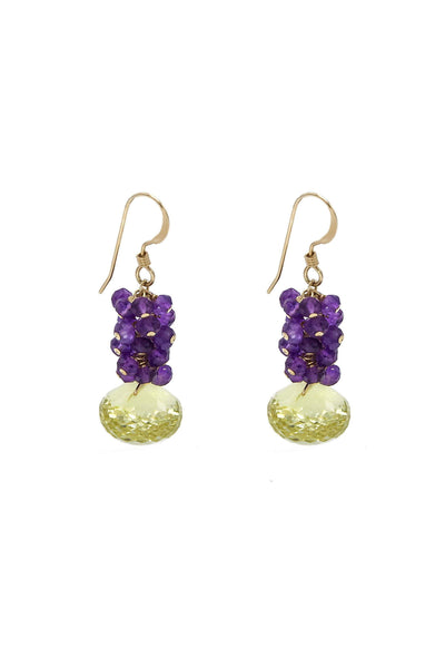 Lemon Topaz & Amethyst Cluster Earrings - Inaya Jewelry