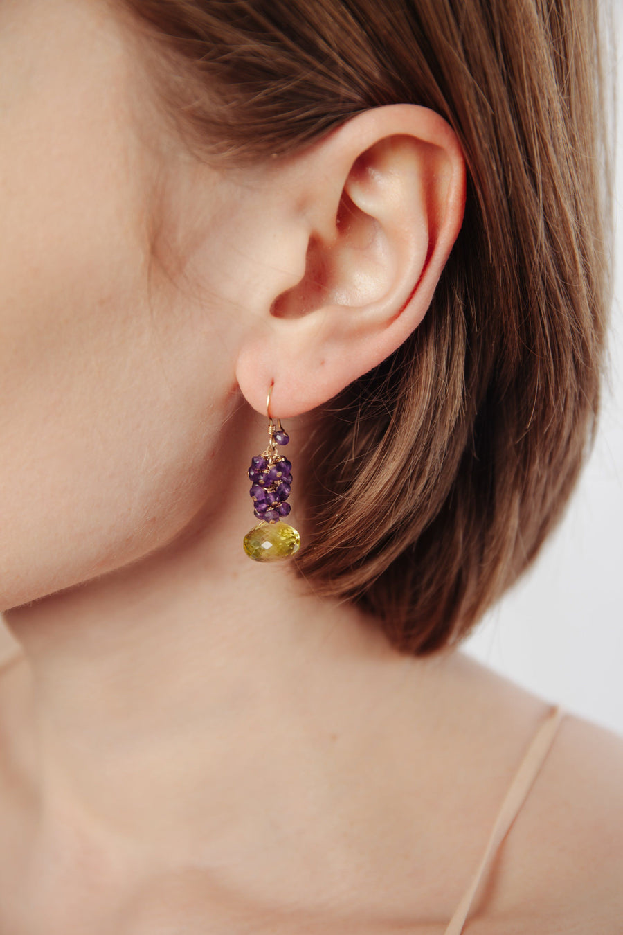 Lemon Topaz & Amethyst Cluster Earrings - Inaya Jewelry