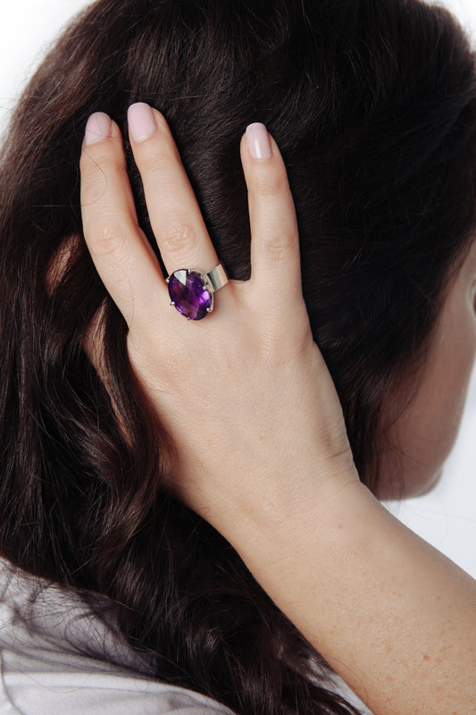 African Amethyst Crown Ring - Inaya Jewelry